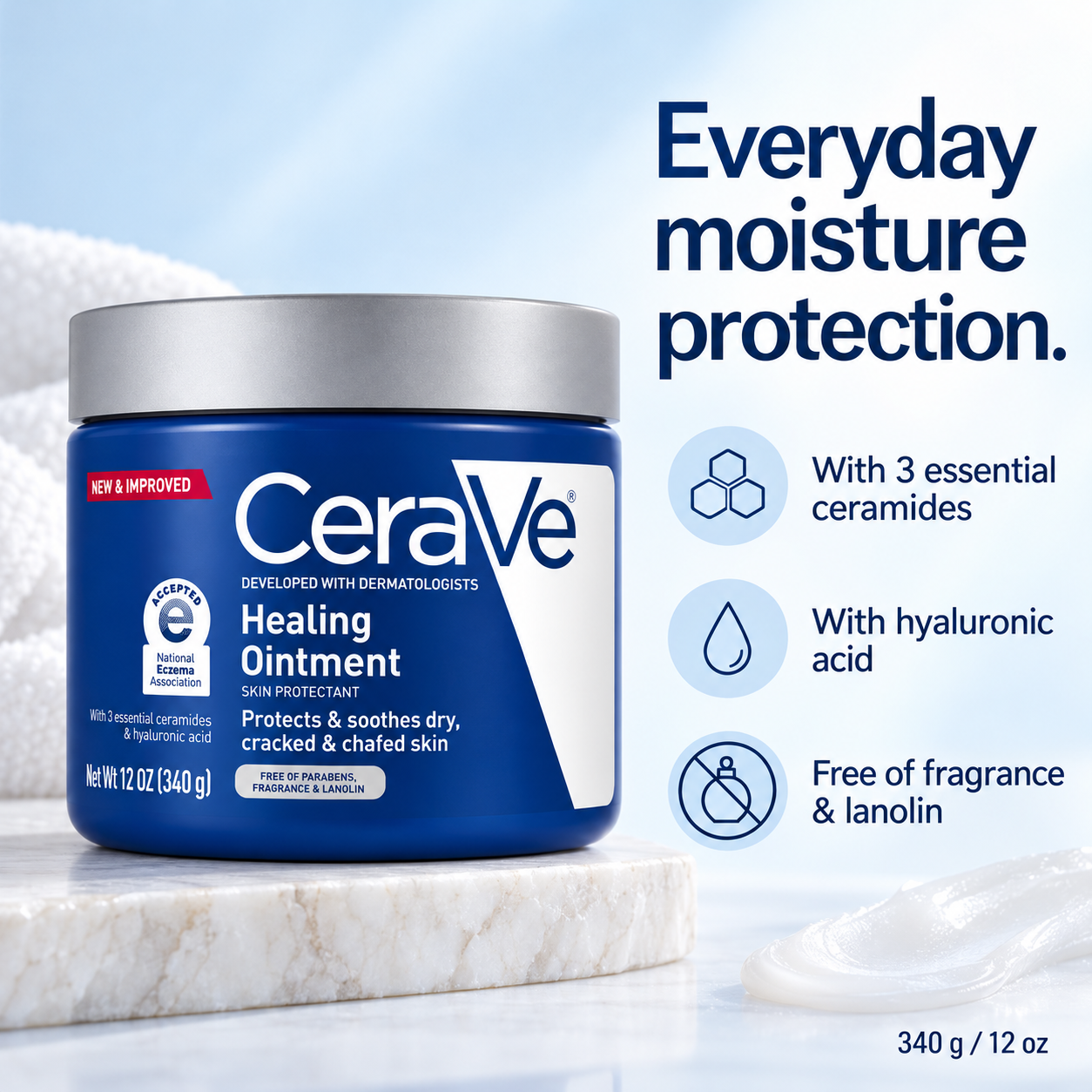 CeraVe Healing Ointment 340G - Intensive Skin Protectant Ointment For Dry Cracked Irritated Skin CeraVe