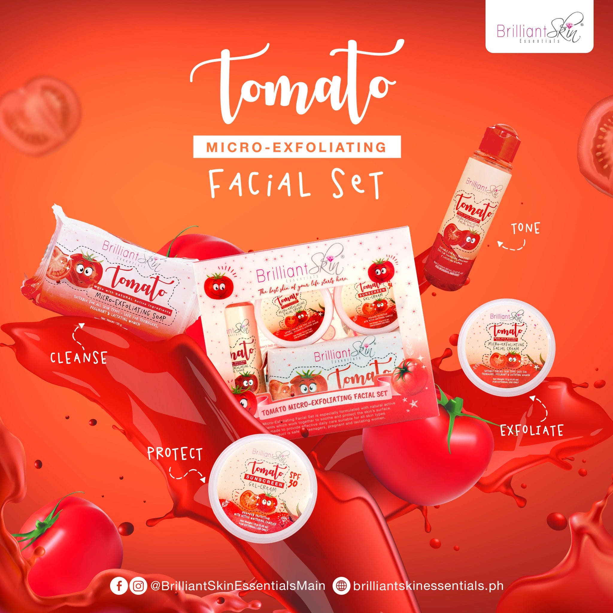 Brilliant Skin Tomato Micro Exfoliating Facial Set - 4 in 1 Brilliant Skin