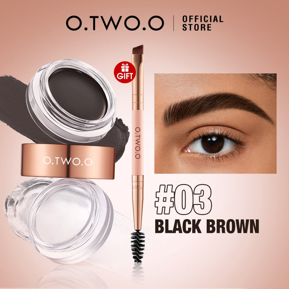 O.two.o 2 IN 1 Eyebrow Wax Brow Cream Eyebrow Enhancer Supplier - 4.5g + 3.8g Balck Brown #03 Glo Arabia