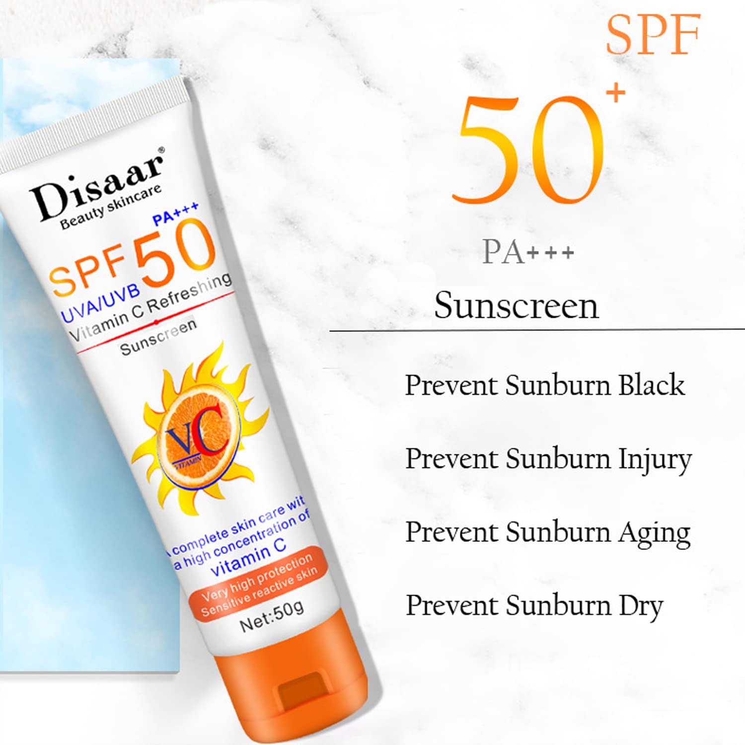 Disaar Spf50 Vitamin C Refreshing Whitening Sun Cream - 50g DISAAR