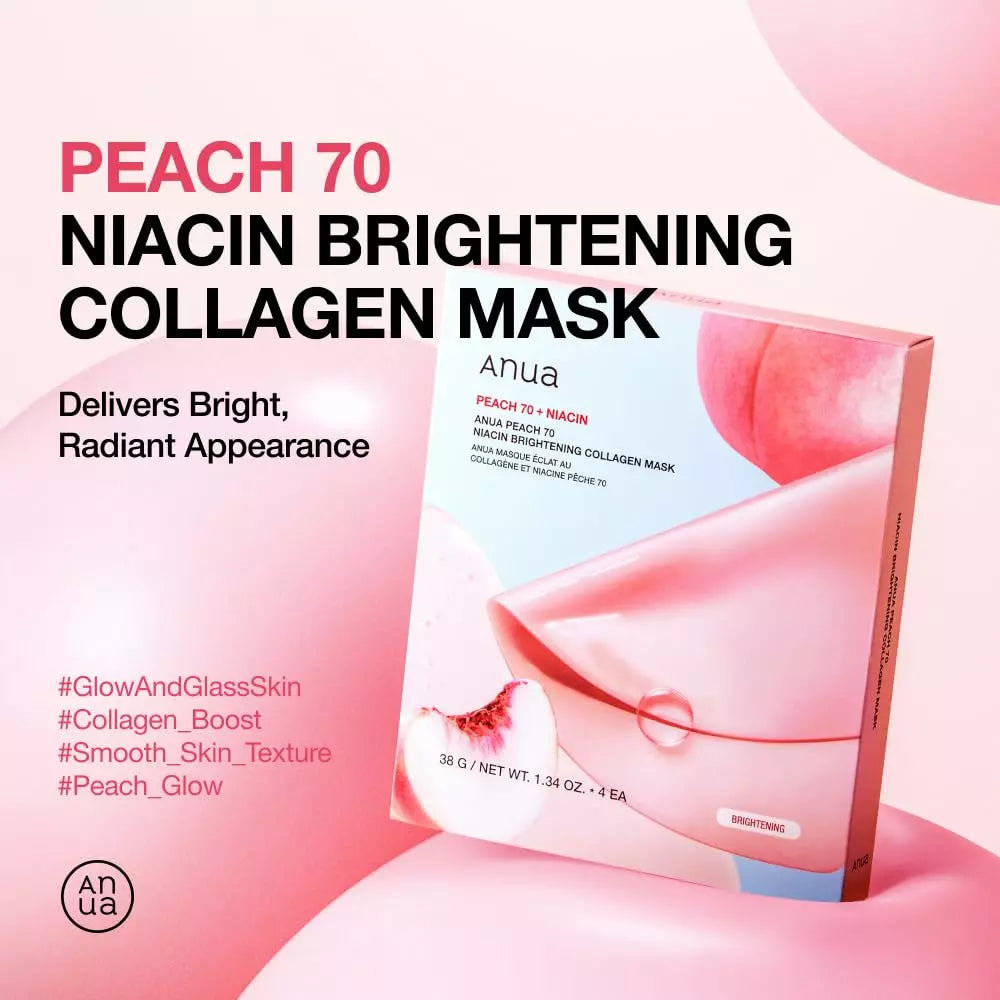 Anua Peach 70+ Niacin Brightening Collagen Mask Box (4Pcs) Anua