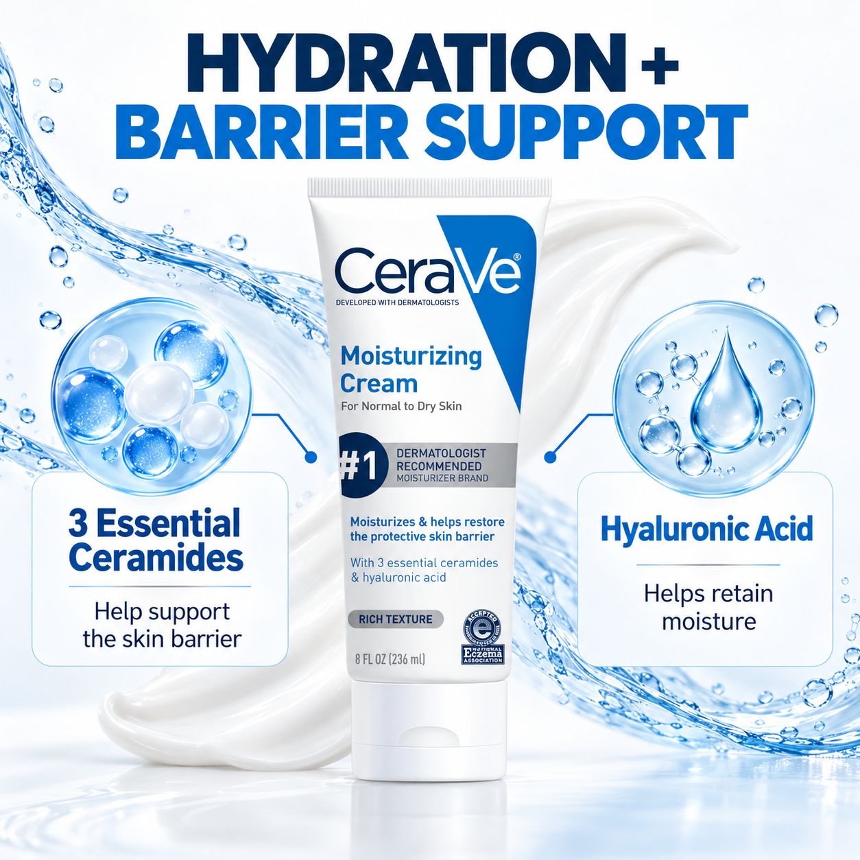 CeraVe Moisturizing Cream 236Ml - Intensive Hydrating Cream For Dry Sensitive Skin Barrier Repair CeraVe