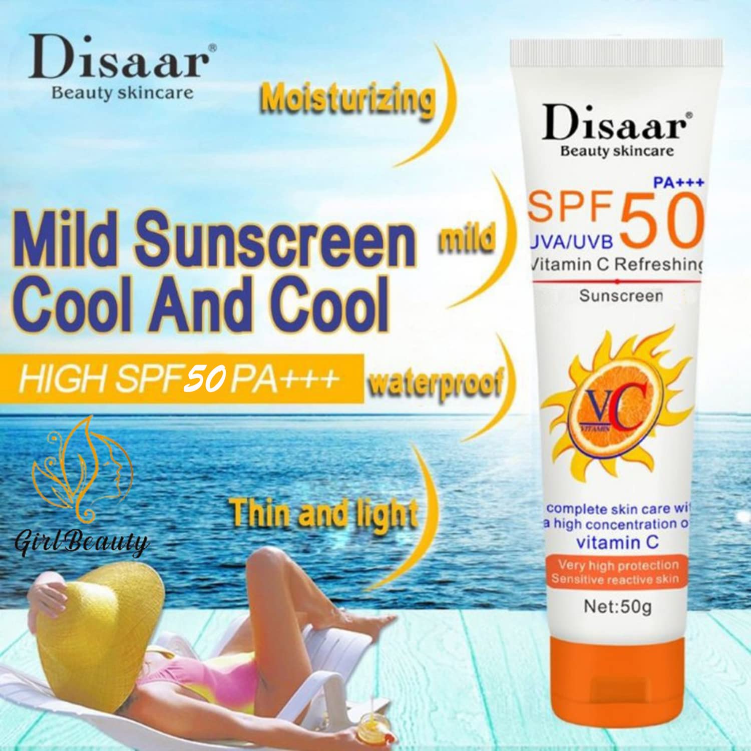 Disaar Spf50 Vitamin C Refreshing Whitening Sun Cream - 50g DISAAR