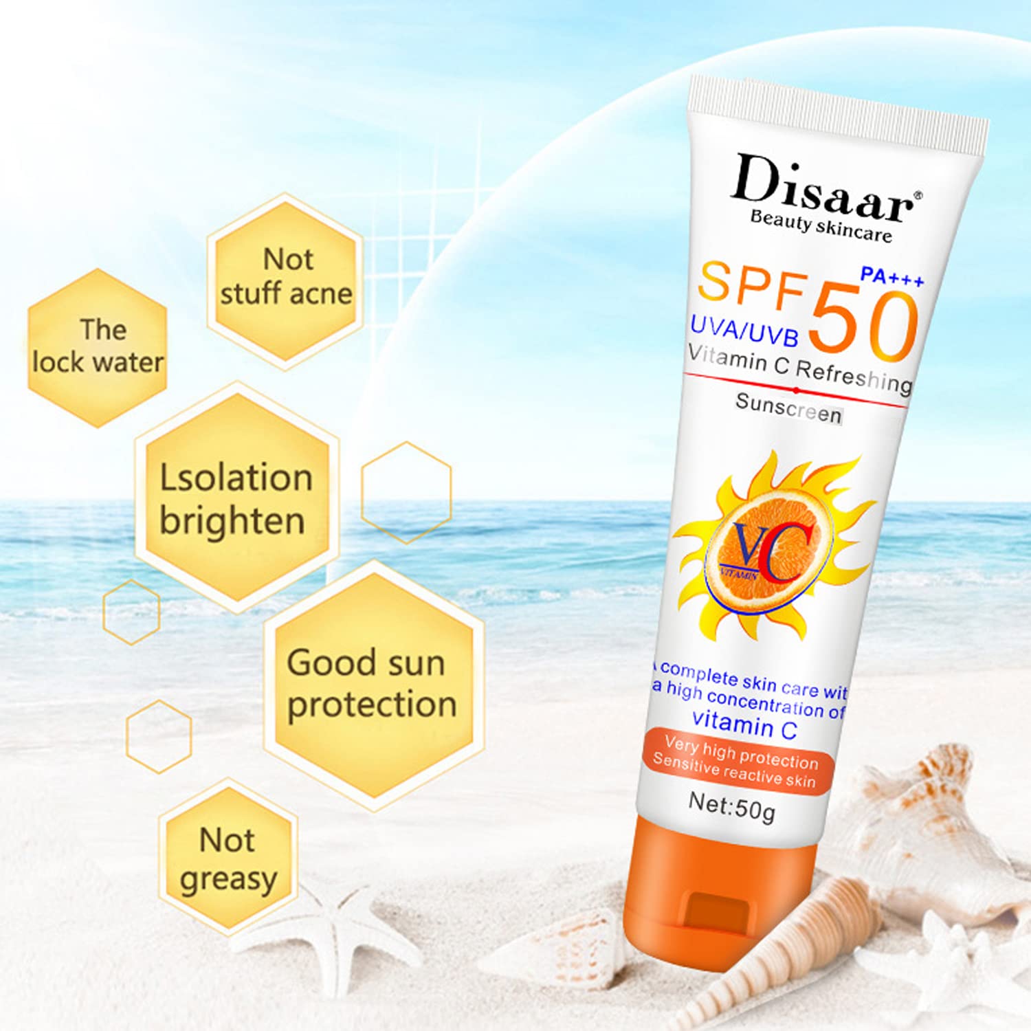 Disaar Spf50 Vitamin C Refreshing Whitening Sun Cream - 50g DISAAR