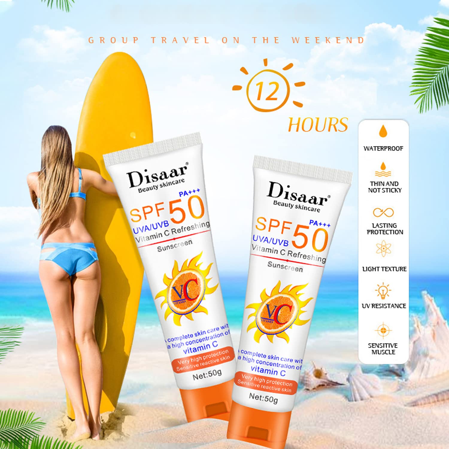 Disaar Spf50 Vitamin C Refreshing Whitening Sun Cream - 50g DISAAR