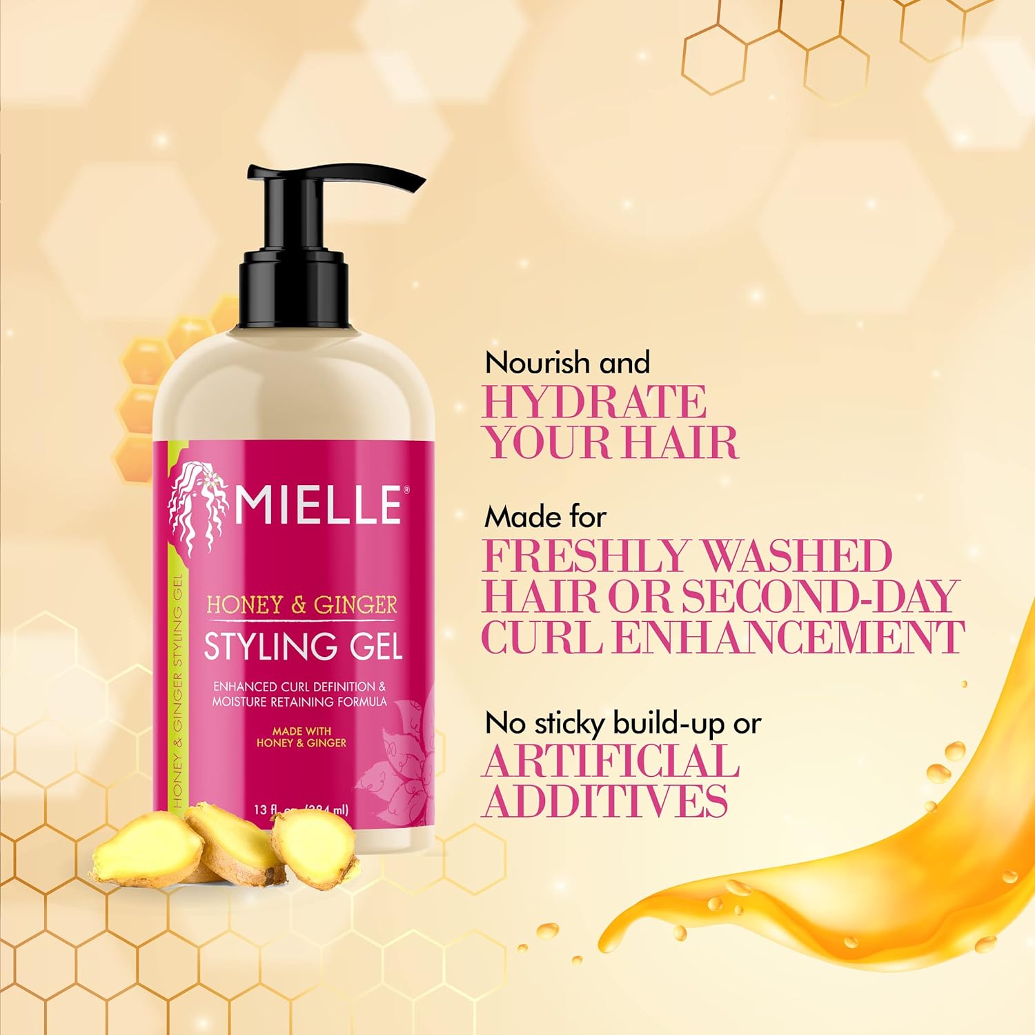 Mielle Honey & Ginger Styling Gel - 384ml MIELLE