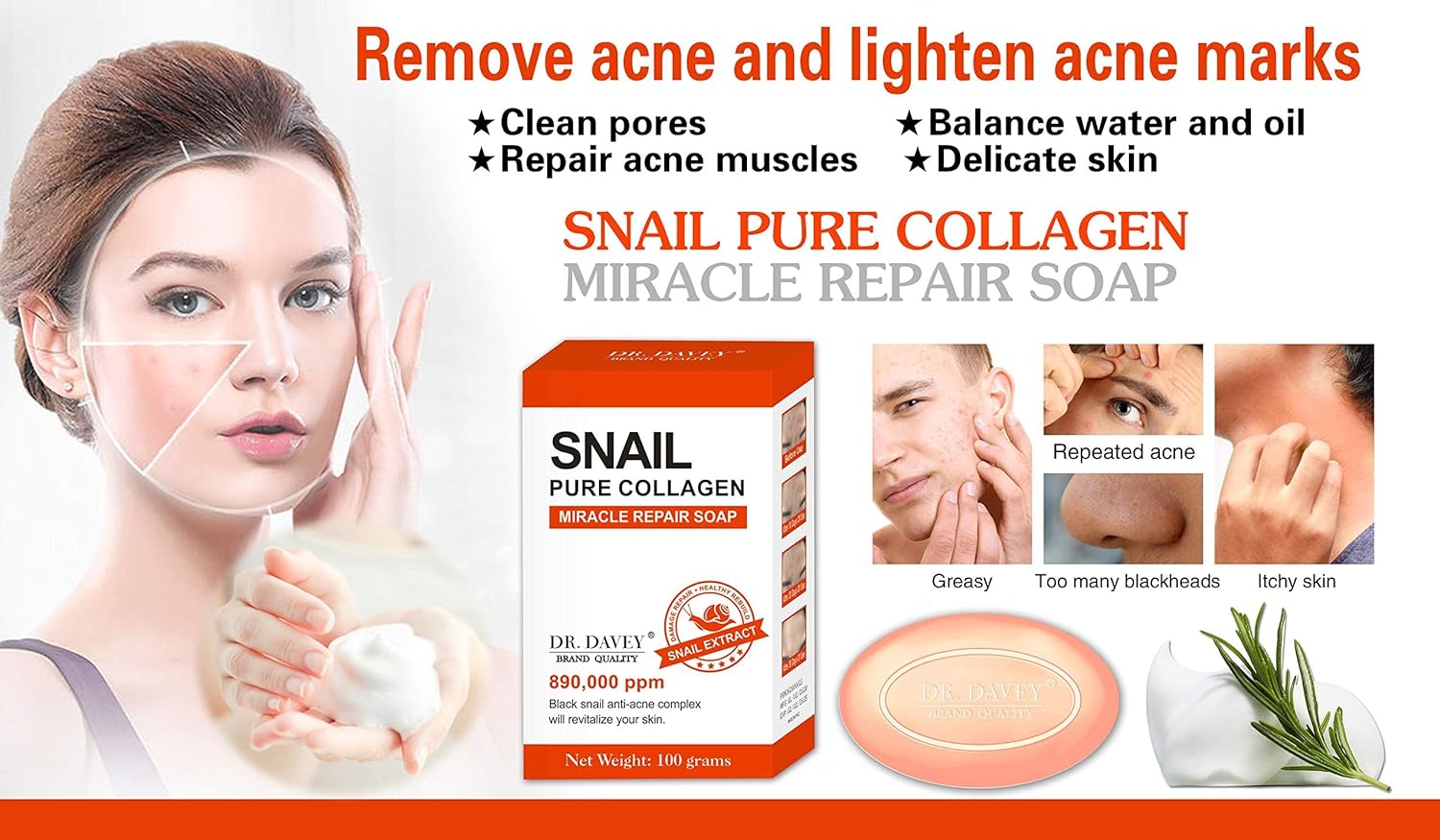 Dr.Davey Snail Pure Collagen Miracle Repair Soap - 100g DR.DAVEY