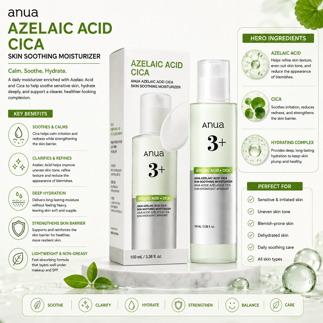 Anua 3+ Azelaic Acid Cica Skin Soothing Moisturizer 100 ml Anua