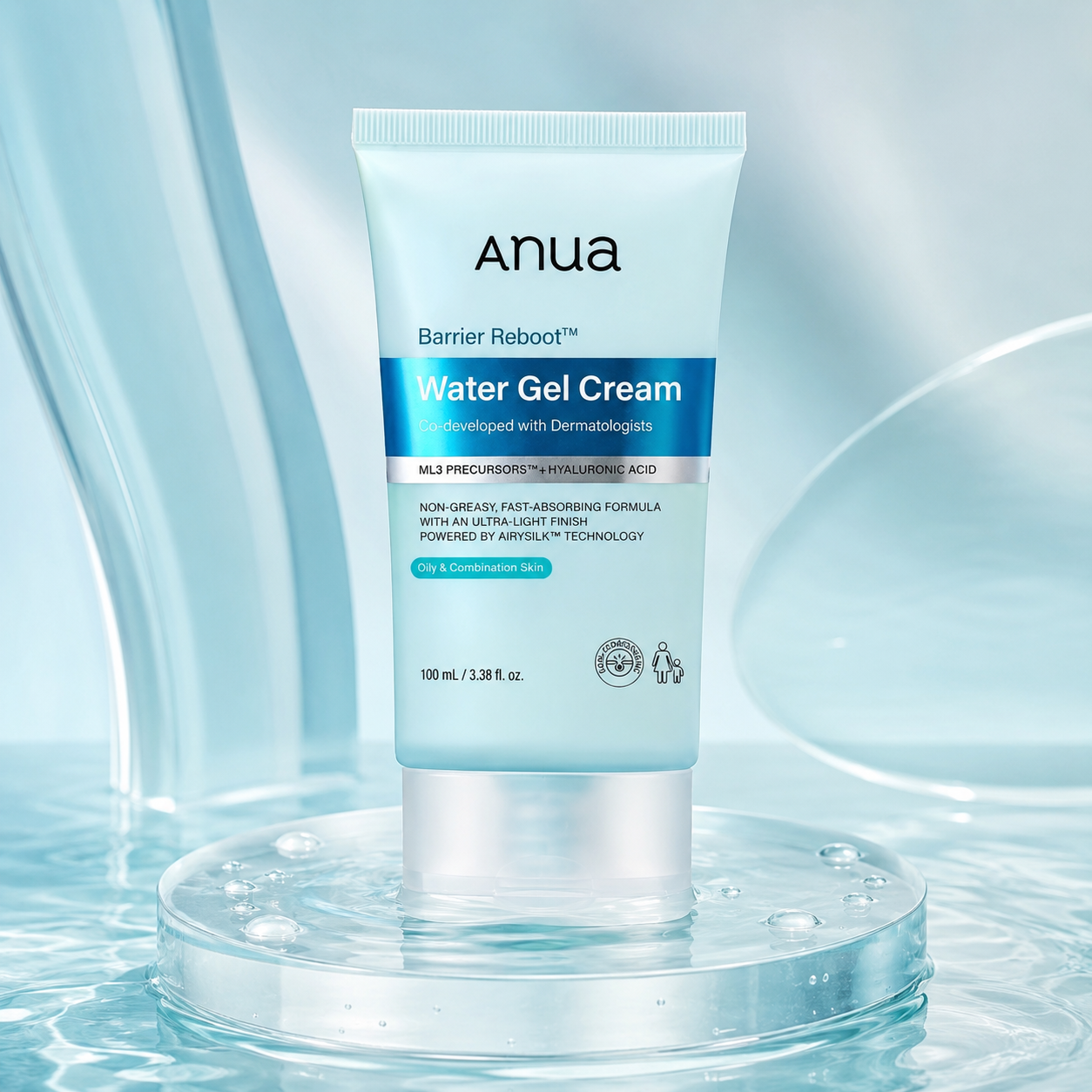 ANUA Barrier Reboot Water Gel Cream 100ml - Korean Lightweight Moisturizer for Oily & Combination Skin Anua