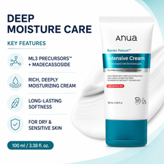 ANUA Barrier Reboot Intensive Cream 100ml - Korean Deep Moisturizing Cream for Dry Sensitive Skin