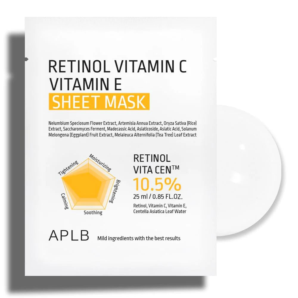 APLB Retinol Vitamin C Vitamin E Sheet Mask – 10 PCS APLB