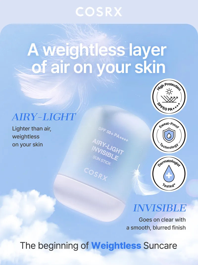 COSRX Airy Light Invisible Sun Stick SPF50 19g - Korean Skincare, Hydrating, Brightening, Anti-Aging, Sensitive Skin, Daily Care COSRX