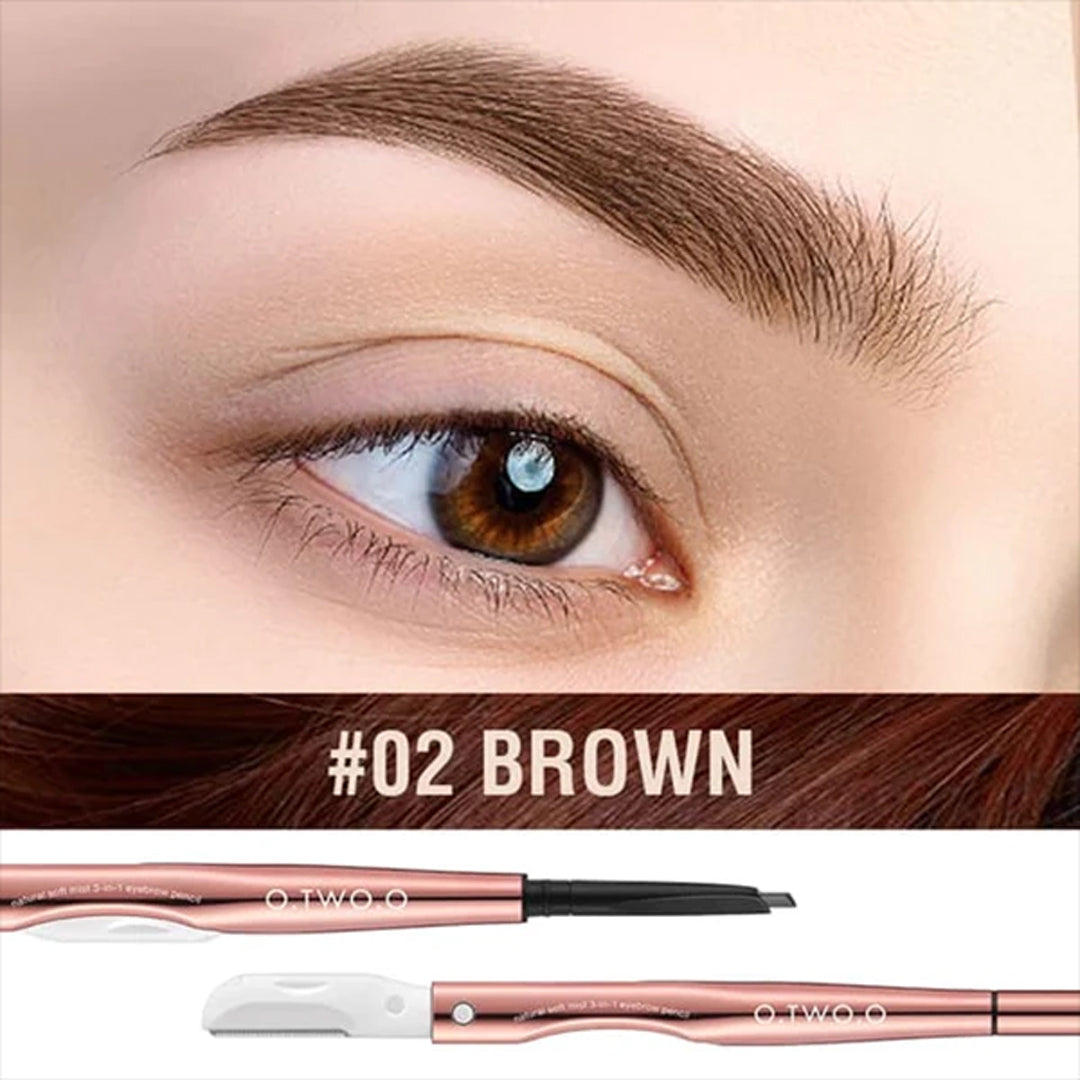O.TWO.O 3 IN 1 Eyebrow Pen with Eyebrow scraper, brush, eyebrow pencil - 12g 02 (BROWN) O.TWO.O