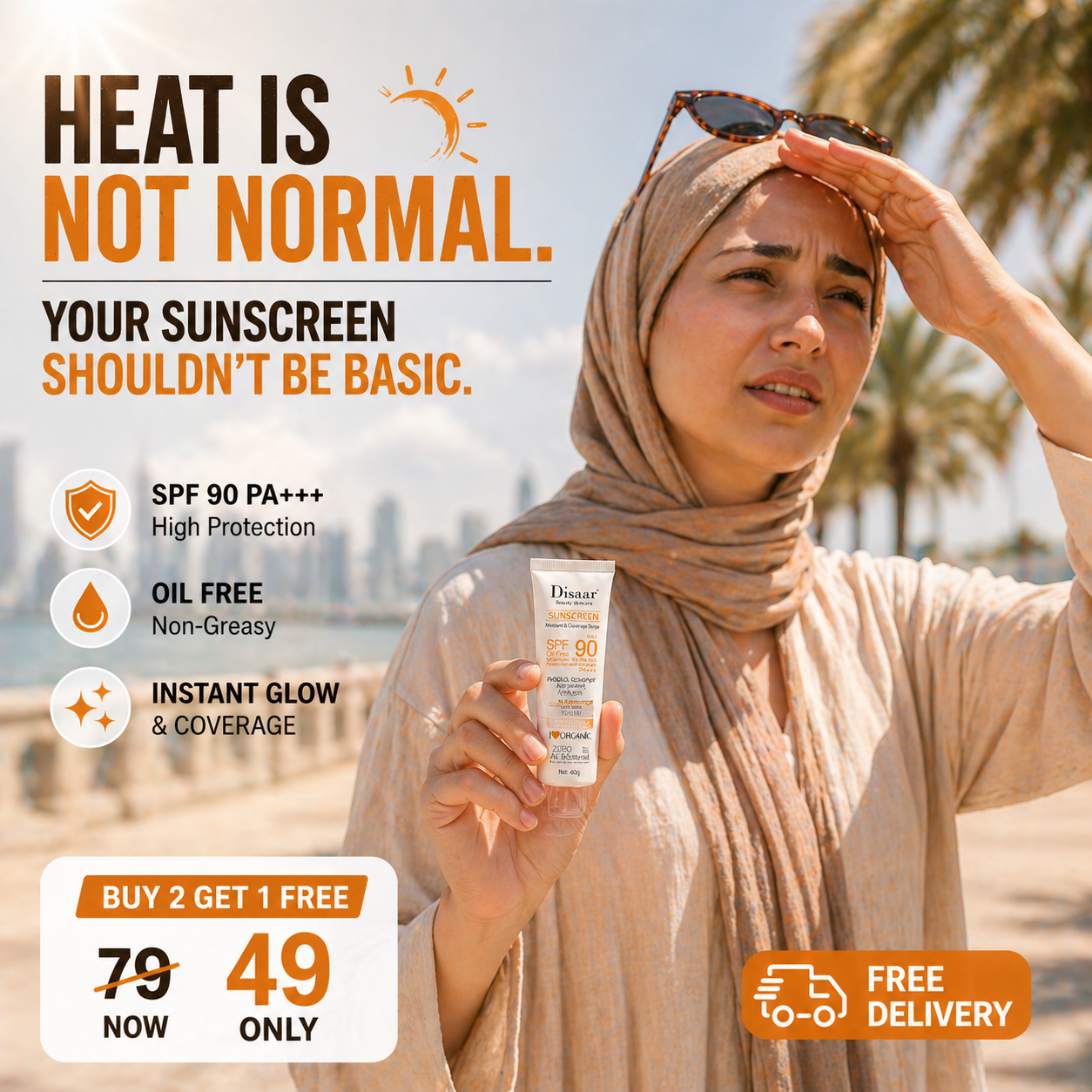 Disaar SPF 90 Sunscreen Oil-Free | Buy 2 Get 1 Free (3 PCS) | Lightweight Daily Sun Protection DISAAR