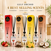 Gulf Orchid Reed Diffuser Bundle – 4 Best Selling Scents (Strawberry, Coffee Latte, Lemon & Coconut) – 110ml Each GULF ORCHID