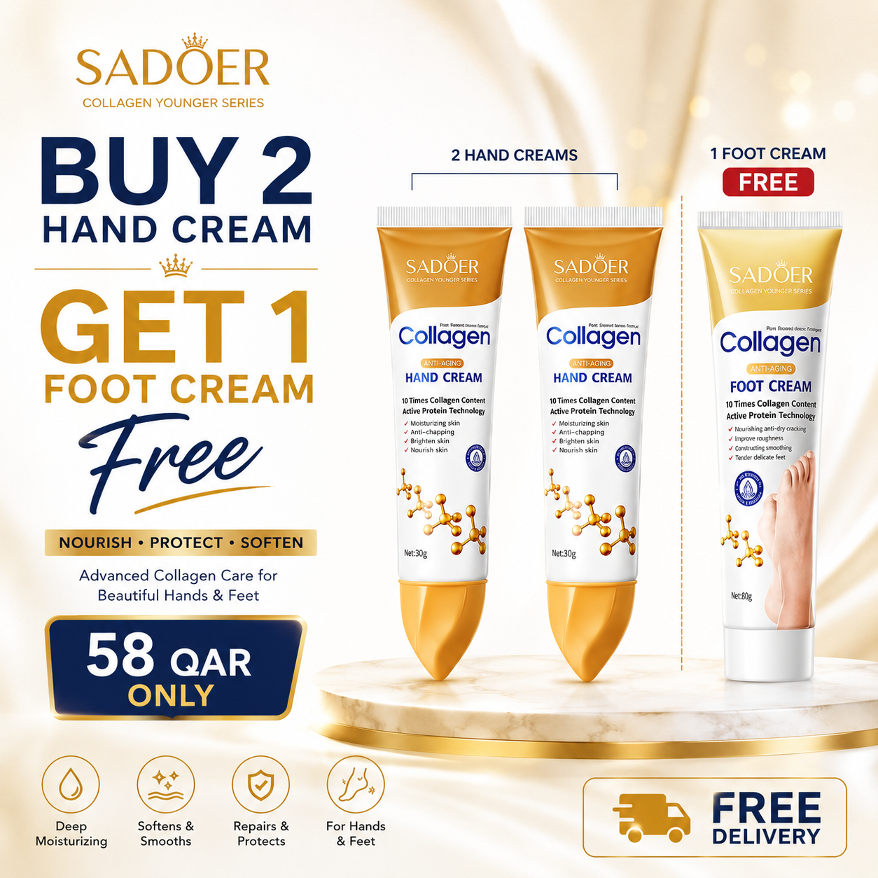 SADOER Collagen Hand & Foot Care Combo Set – Buy 2 Hand Creams Get 1 Foot Cream Free Sadoer