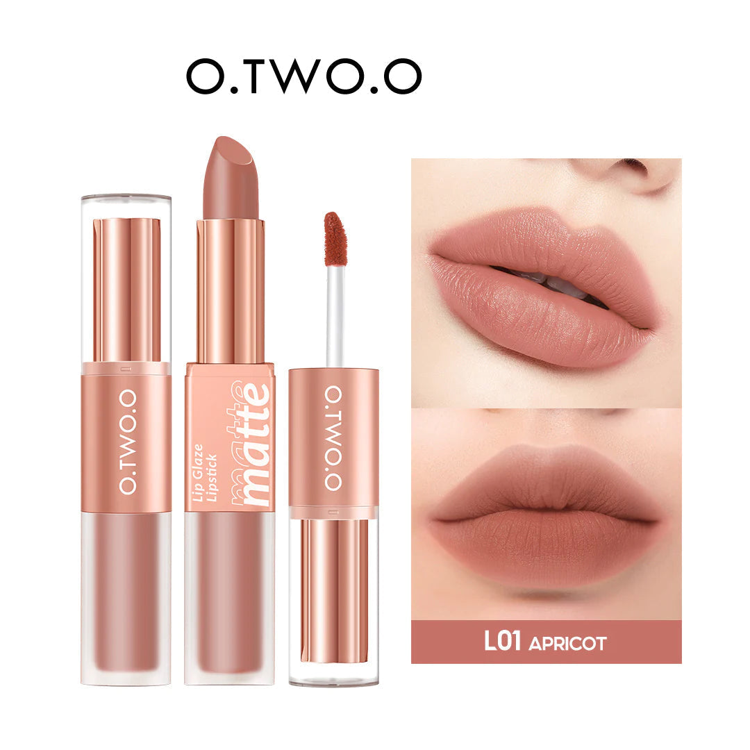 O.TWO.O 2 in 1 Lipstick Double Head Lipstick and Lip Mud - 6.5g L01 (APRICOT) O.TWO.O