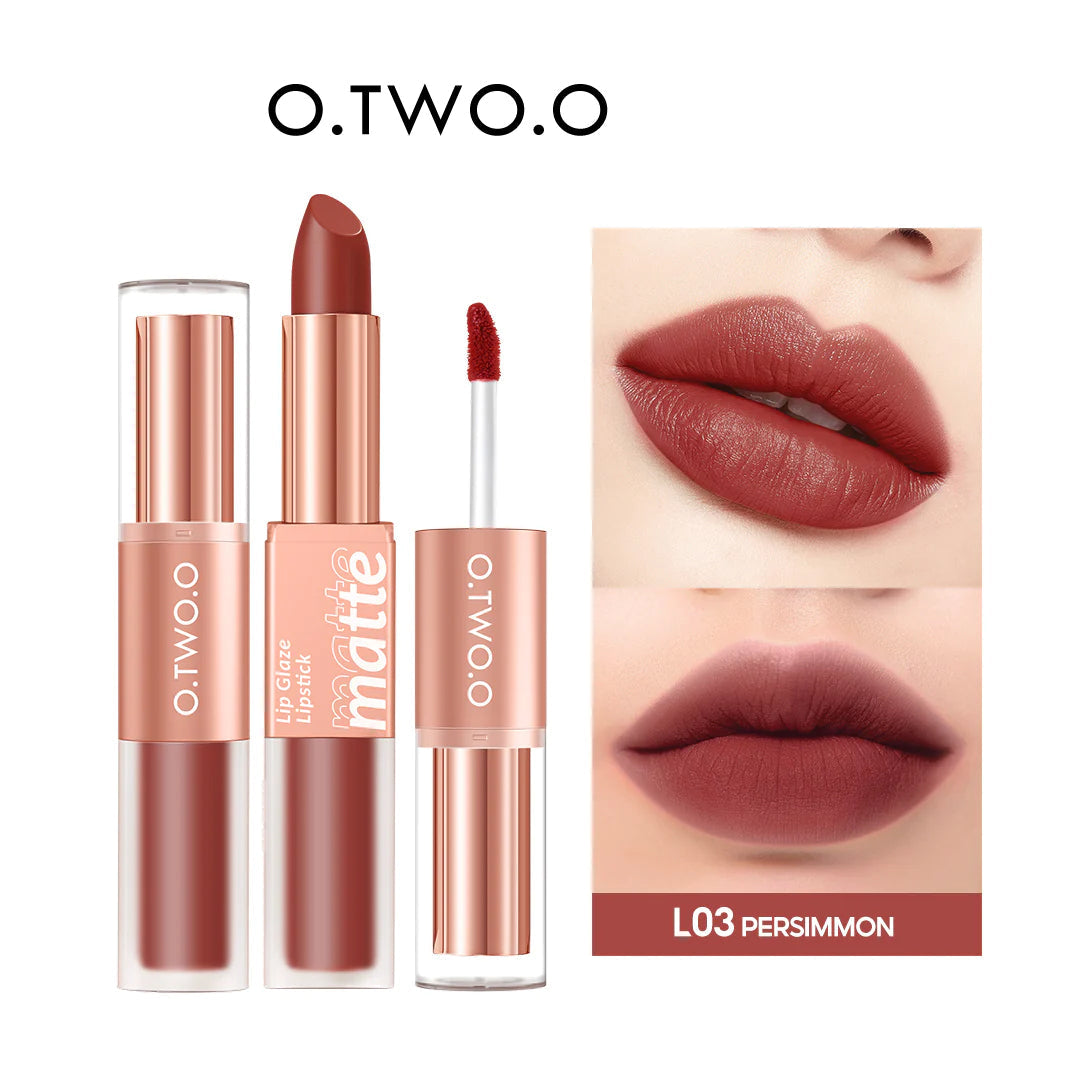 O.TWO.O 2 in 1 Lipstick Double Head Lipstick and Lip Mud - 6.5g L03 (PERSIMMON) O.TWO.O