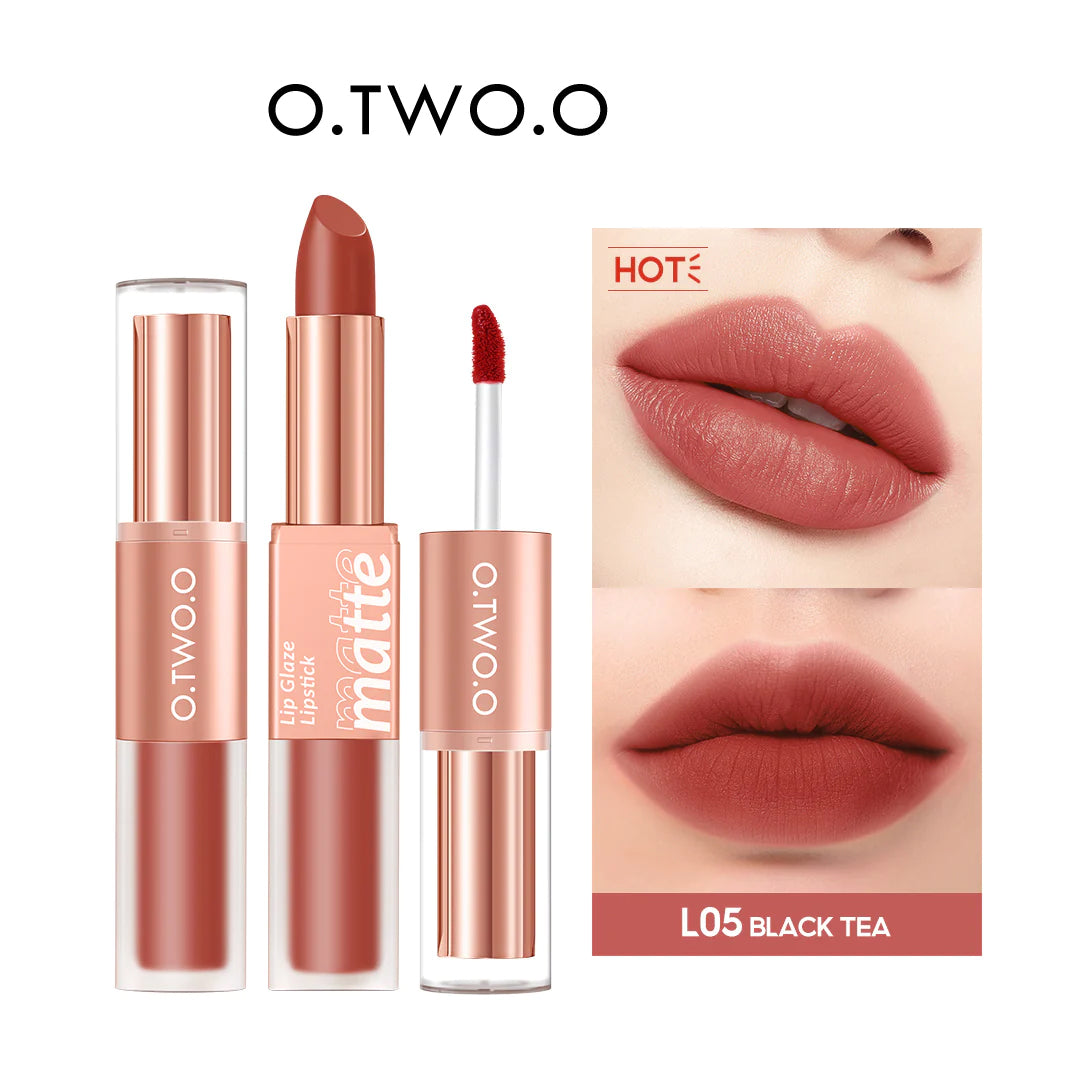 O.TWO.O 2 in 1 Lipstick Double Head Lipstick and Lip Mud - 6.5g L05 (BLACK TEA) O.TWO.O