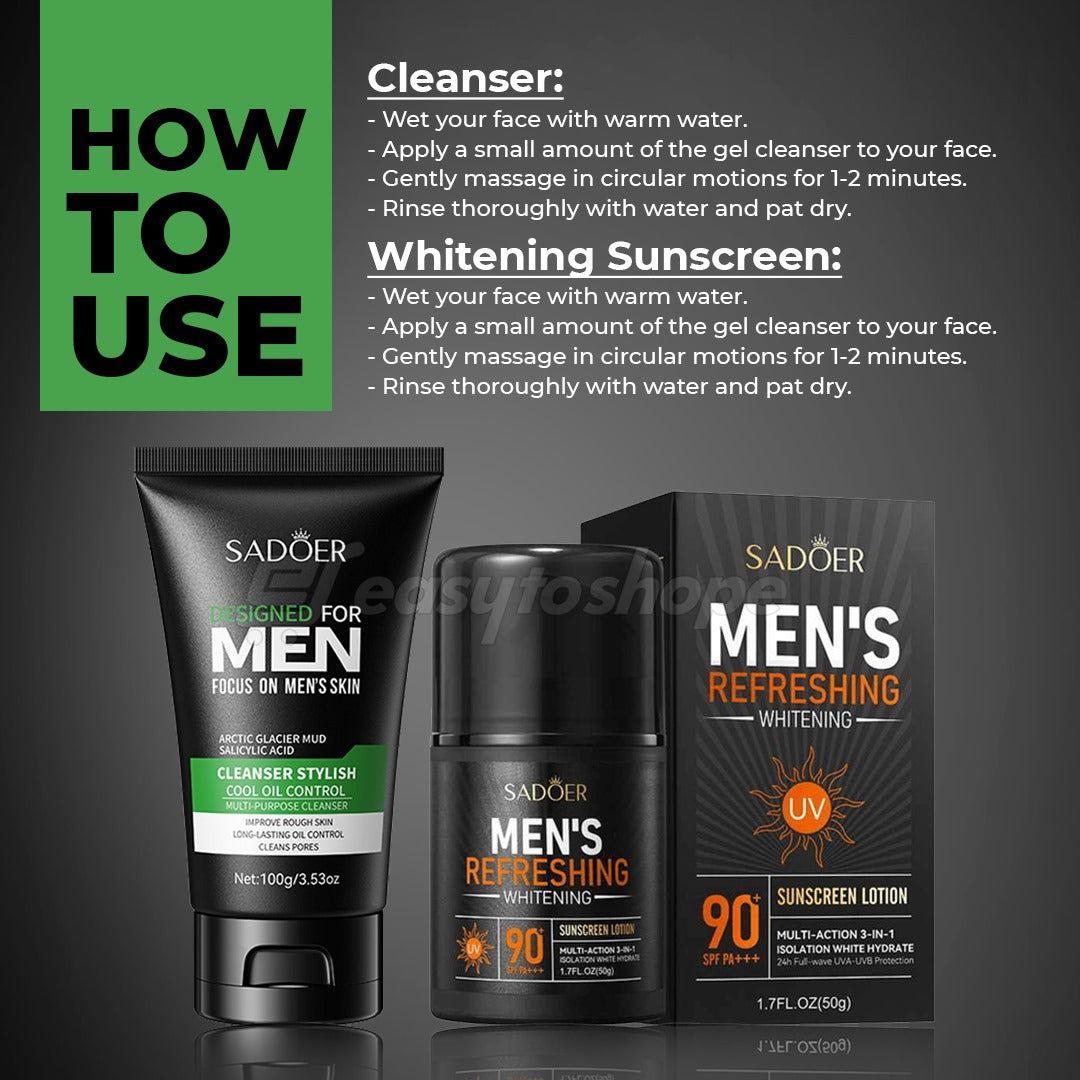 Men’s Summer Skincare Duo by Sadoer – SPF 90 Sunscreen + Oil Control Face Cleanser Sadoer