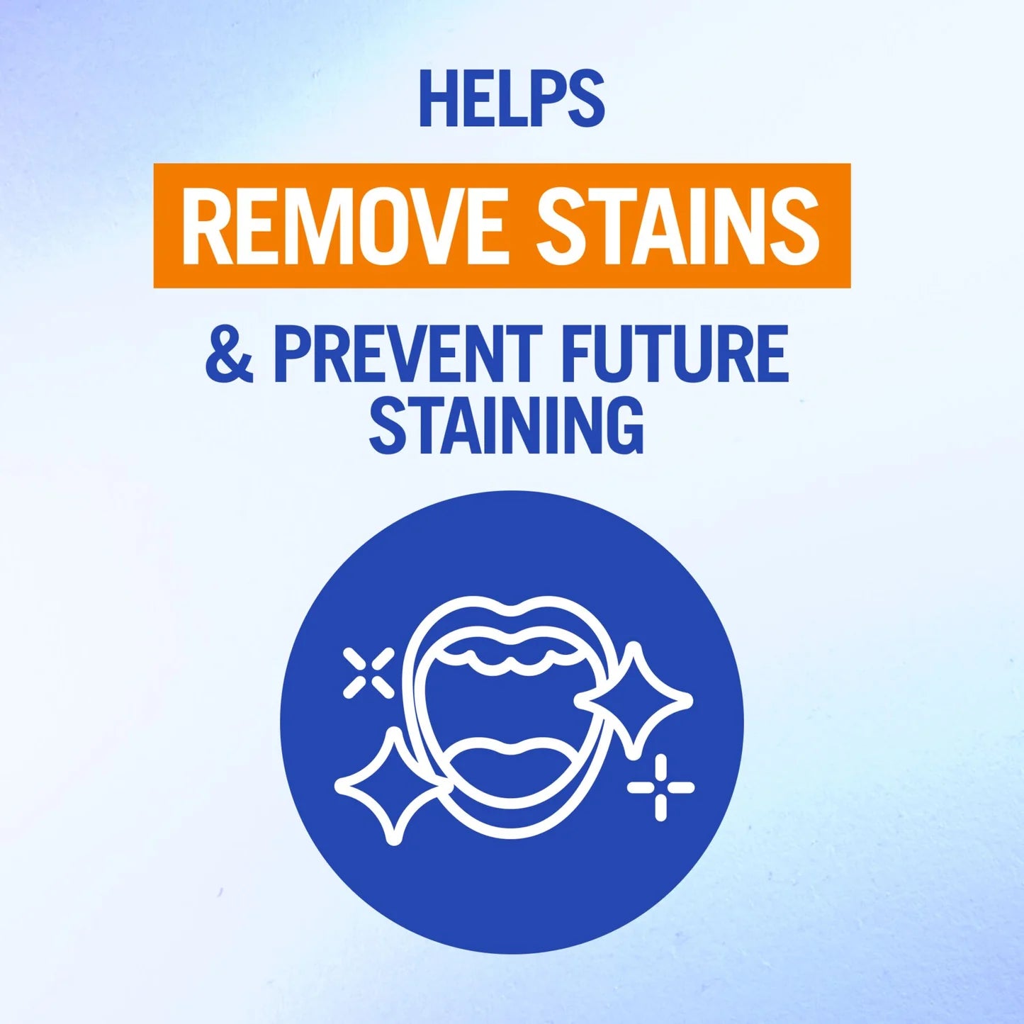 Text and icon about stain removal and prevention on a blue background