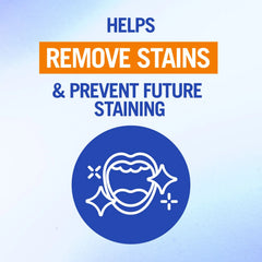 Text and icon about stain removal and prevention on a blue background