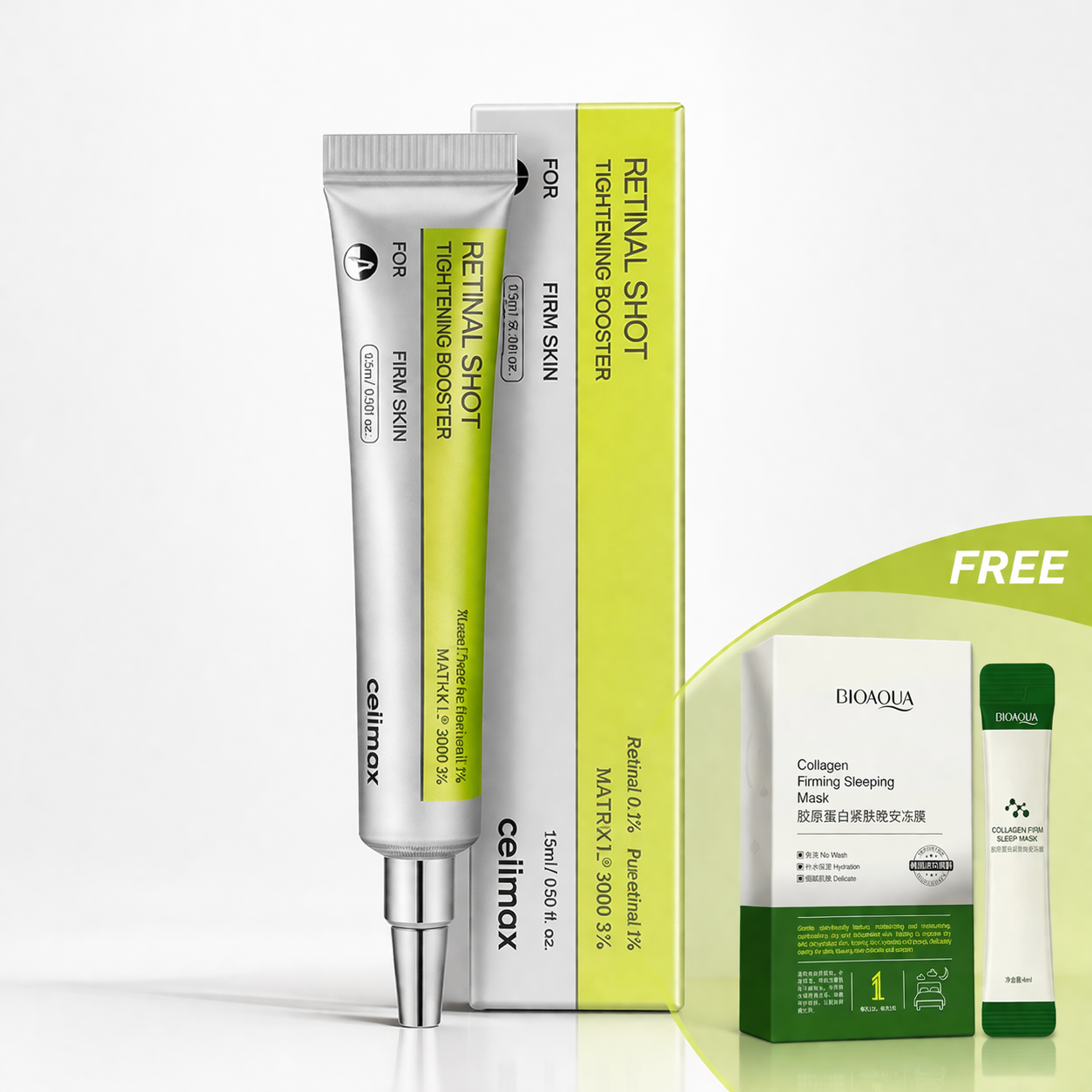 Celimax Retinal Shot Tightening Booster 15ml + FREE Collagen Sleeping Mask celimax