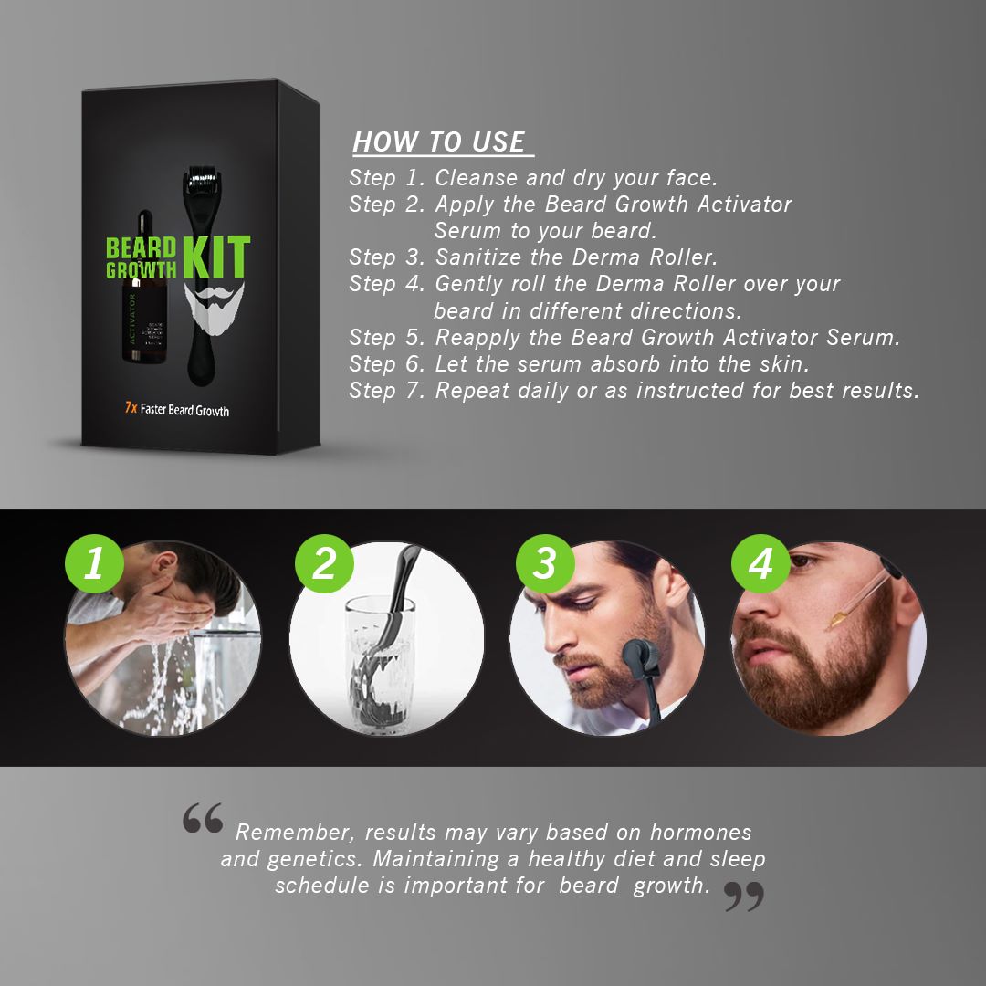 Prorgano 2 IN 1 Beard Growth Kit - Growth Activator + Derma Roller PRORGANO