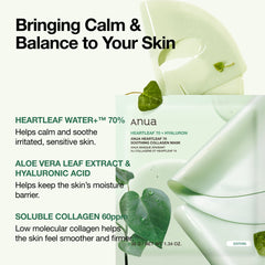 Anua Heartleaf 70 + Hyaluron Soothing Collagen Mask Box (4Pcs) Anua