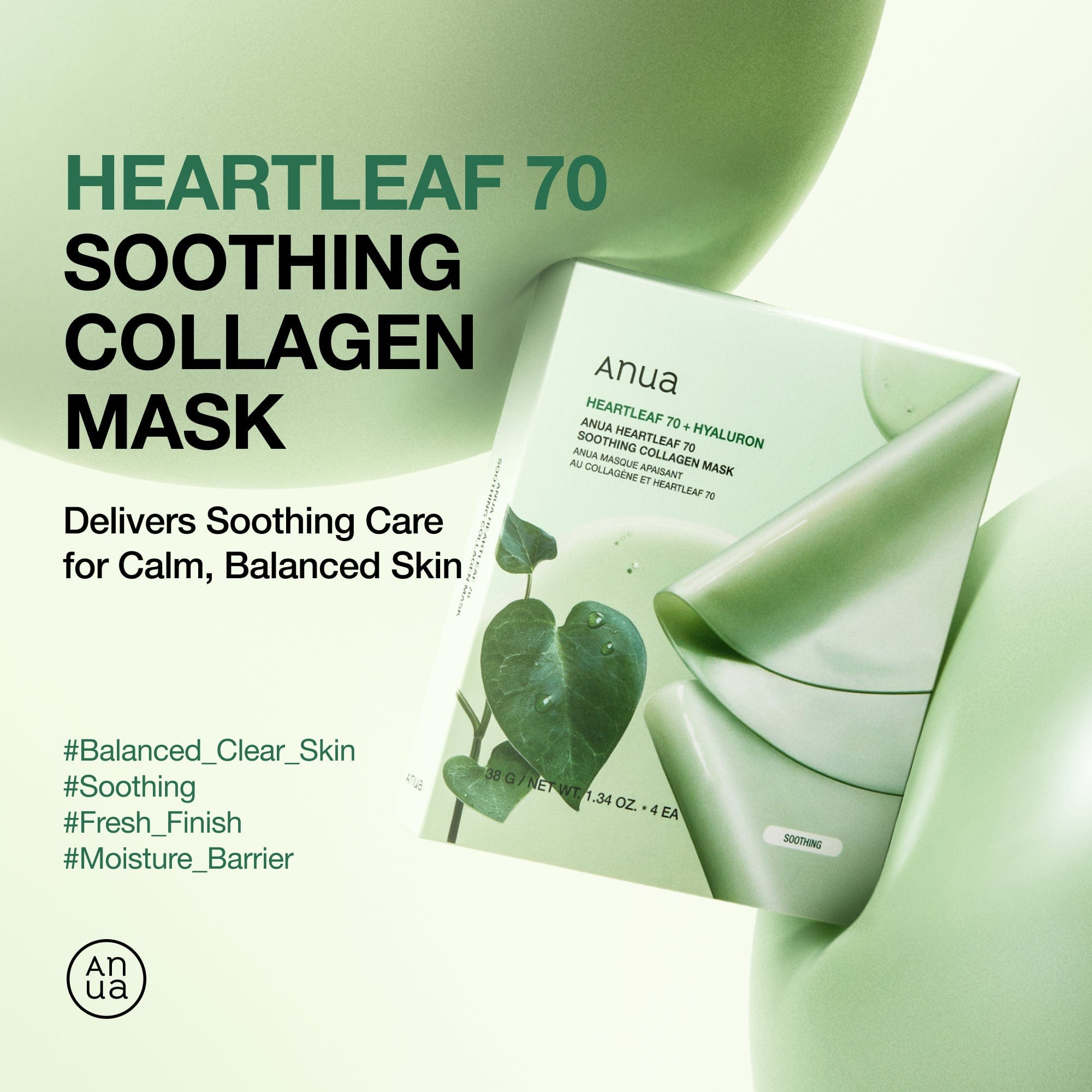 Anua Heartleaf 70 + Hyaluron Soothing Collagen Mask Box (4Pcs) Anua