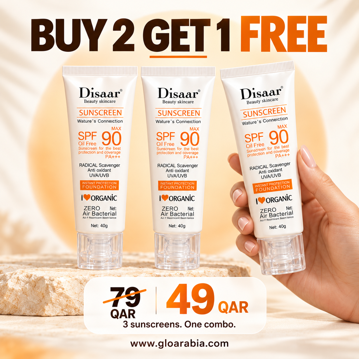 Disaar SPF 90 Sunscreen Oil-Free | Buy 2 Get 1 Free (3 PCS) | Lightweight Daily Sun Protection Disaar