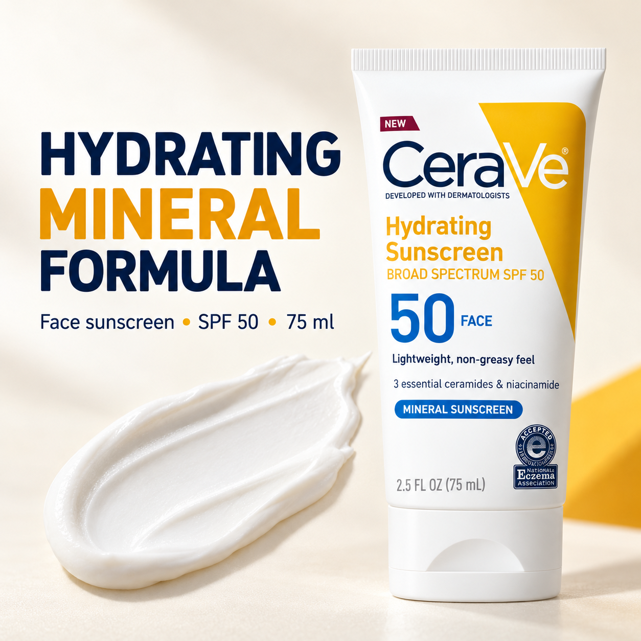 CeraVe USA Hydrating Mineral Sunscreen Face spf50 150mL CeraVe