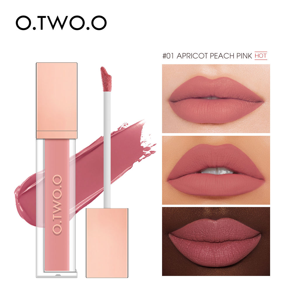 O.TWO.O 12 Colors Matte and Strong Waterproof Lip Gloss - 5g 01 (APRICOT PEACH PINK) O.TWO.O