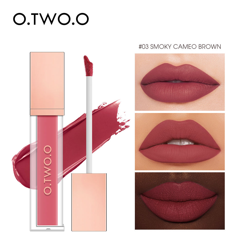 O.TWO.O 12 Colors Matte and Strong Waterproof Lip Gloss - 5g 03 (SMOKY CAMEO BROWN) O.TWO.O