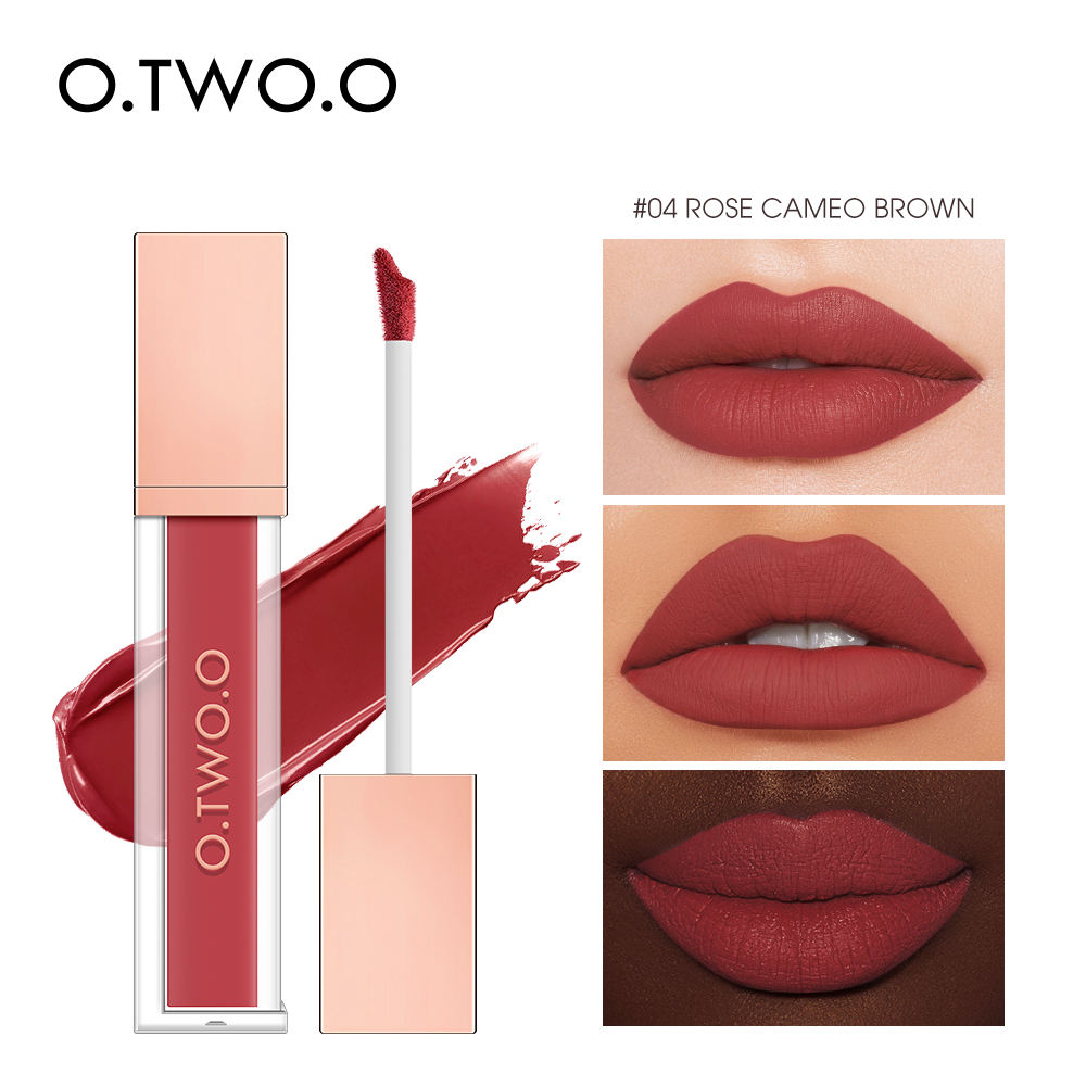 O.TWO.O 12 Colors Matte and Strong Waterproof Lip Gloss - 5g 04 (ROSE CAMEO BROWN) O.TWO.O