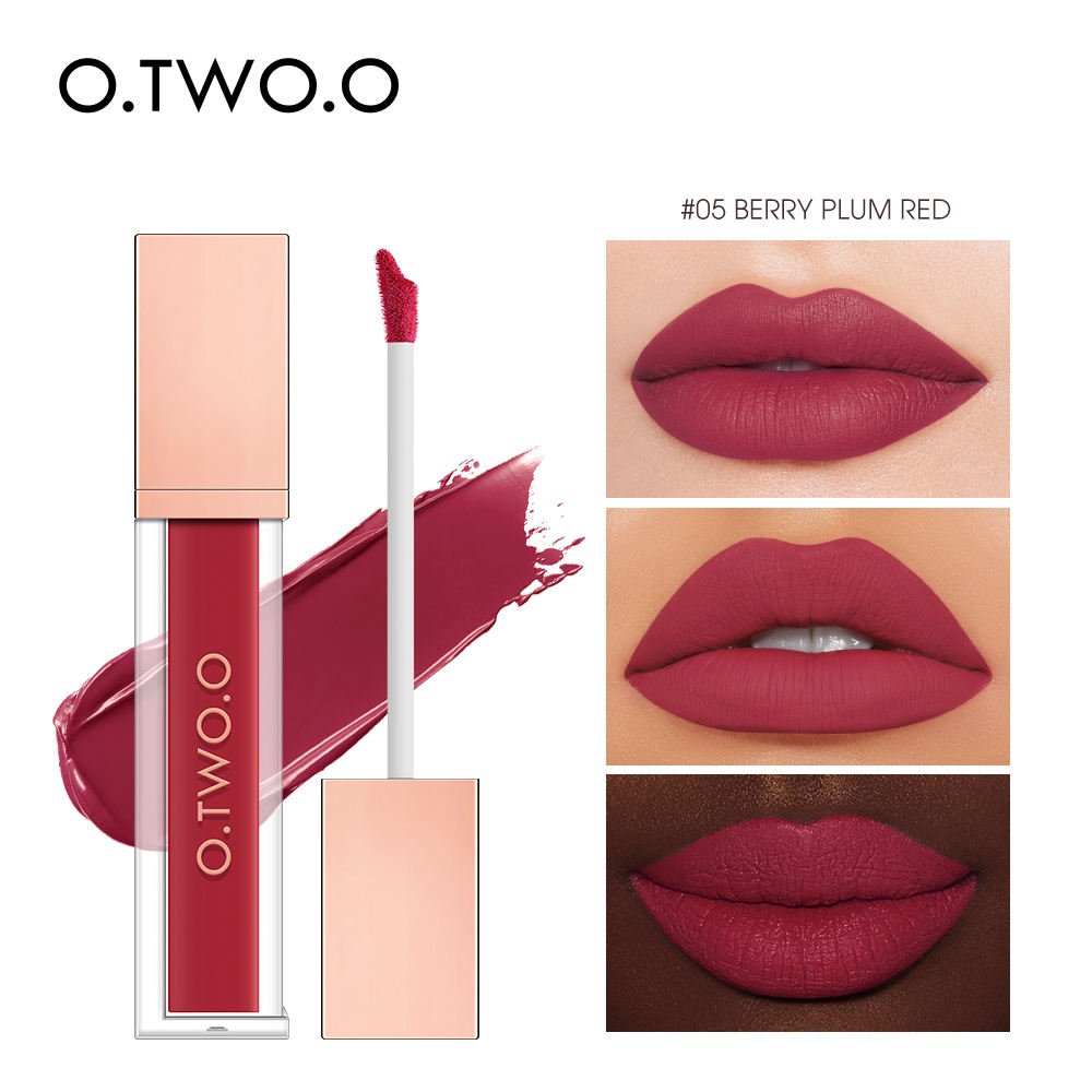 O.TWO.O 12 Colors Matte and Strong Waterproof Lip Gloss - 5g 05 (BERRY PLUM RED) O.TWO.O