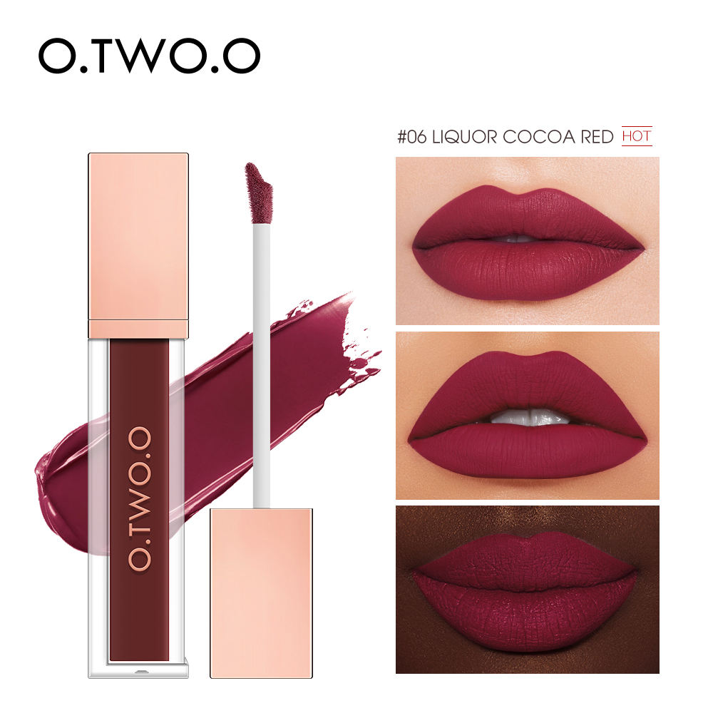 O.TWO.O 12 Colors Matte and Strong Waterproof Lip Gloss - 5g 06 (LIQUOR COCOA RED) O.TWO.O
