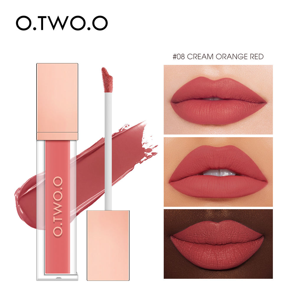 O.TWO.O 12 Colors Matte and Strong Waterproof Lip Gloss - 5g 08 (CREAM ORANGE RED) O.TWO.O