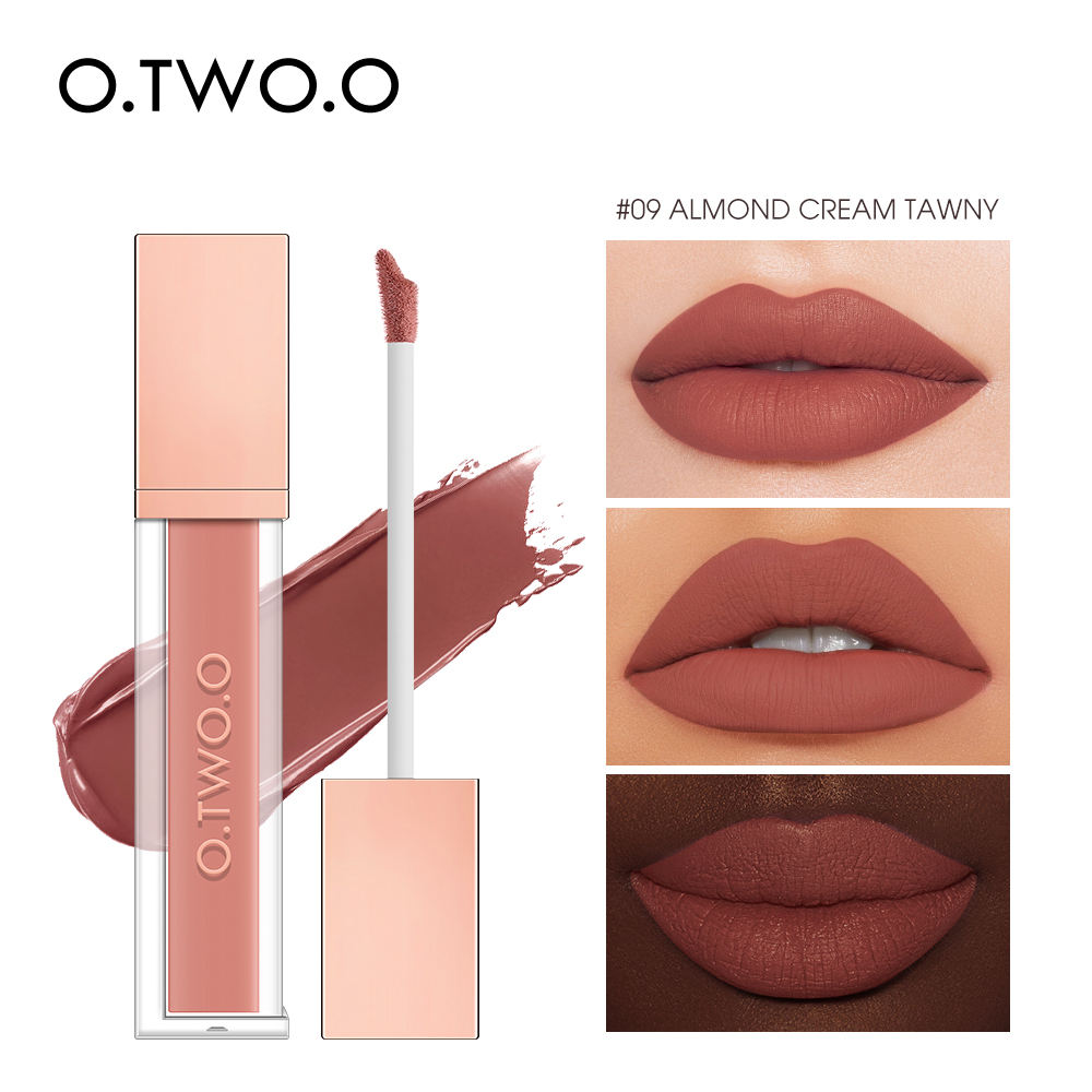 O.TWO.O 12 Colors Matte and Strong Waterproof Lip Gloss - 5g 09 (ALMOND CREAM TAWNY) O.TWO.O