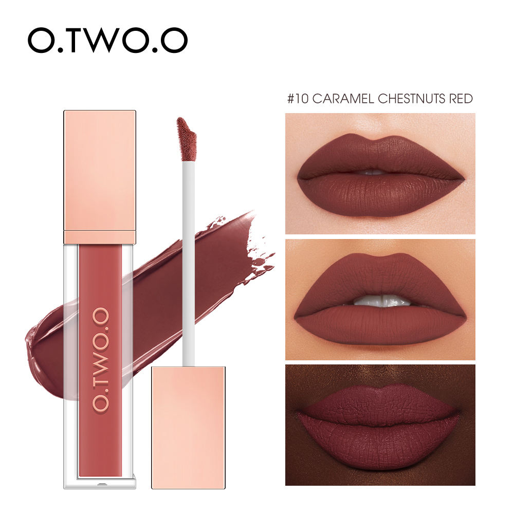 O.TWO.O 12 Colors Matte and Strong Waterproof Lip Gloss - 5g 10 (CARAMEL CHESTNUTS RED) O.TWO.O