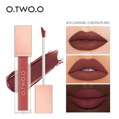 O.TWO.O 12 Colors Matte and Strong Waterproof Lip Gloss - 5g 10 (CARAMEL CHESTNUTS RED) O.TWO.O