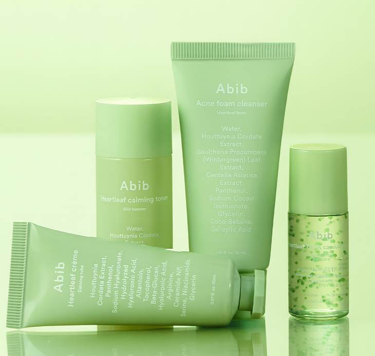 Abib Heartleaf Calming Trial Kit (Foam 30ml + Toner 30ml + TECA Serum 15ml + Cream 20ml) Glo Arabia