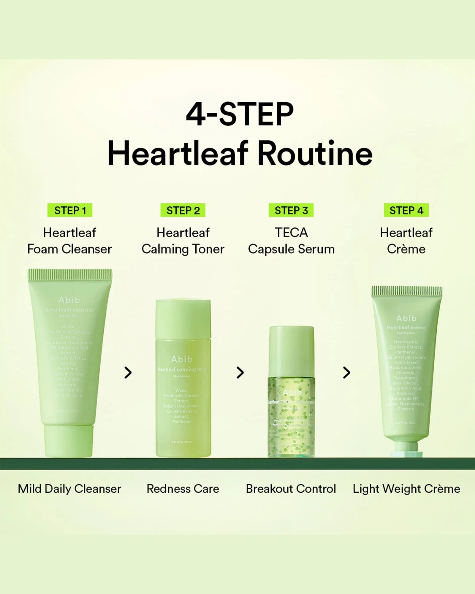 Abib Heartleaf Calming Trial Kit (Foam 30ml + Toner 30ml + TECA Serum 15ml + Cream 20ml) Abib