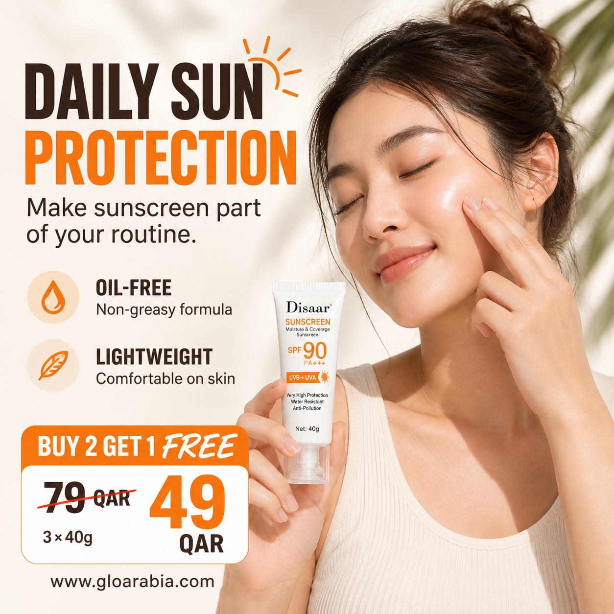 Disaar SPF 90 Sunscreen Oil-Free | Buy 2 Get 1 Free (3 PCS) | Lightweight Daily Sun Protection Disaar