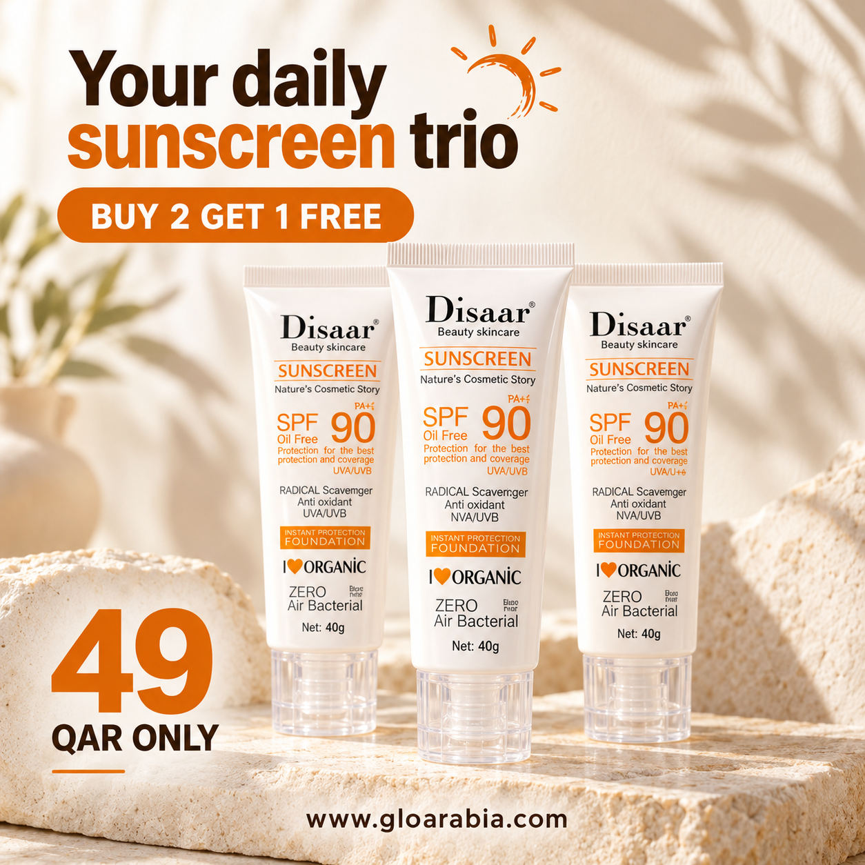Disaar SPF 90 Sunscreen Oil-Free | Buy 2 Get 1 Free (3 PCS) | Lightweight Daily Sun Protection Disaar