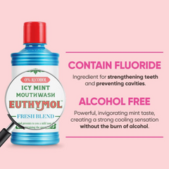 Euthymol Icy Mint Mouth Wash - 500 ml – Alcohol-Free Fluoride Mouthwash for Fresh Breath & Plaque Care