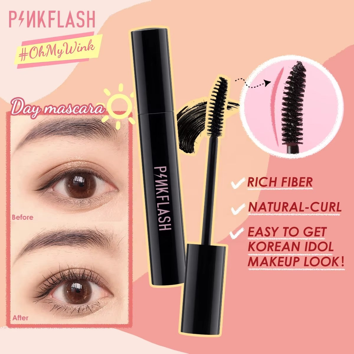 PinkFlash PF-E08 Oil-Proof Curl Mascara #02 Black Day PINKFLASH