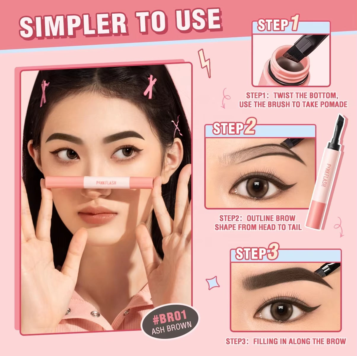 Pinkflash Smudge Proof Brow Pomade E16 Pink Flash