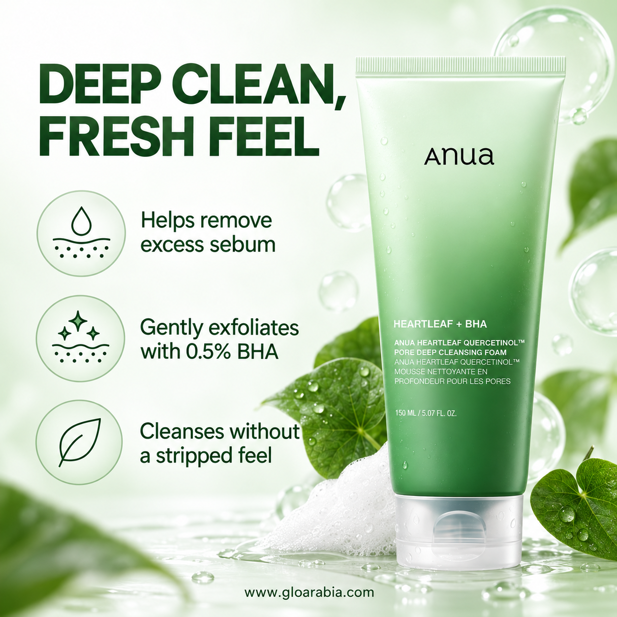 Anua Heartleaf Quercetinol Pore Deep Cleansing Foam -150ml Anua