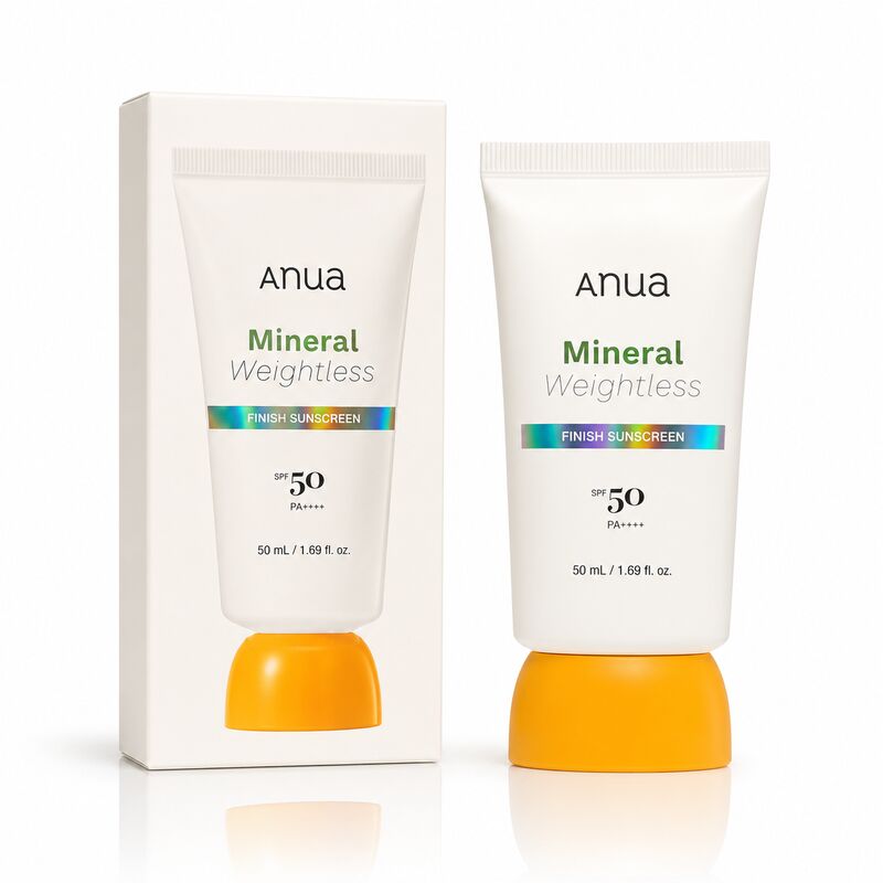 ANUA Mineral Weightless Finish Sunscreen SPF50 PA++++ 50ml - Mineral Sunscreen for strong UV protection weightless finish sensitive-skin comfort daily defense Daily Korean Skincare Suitable for Sensitive Skin And Users Preferring Mineral Sun Care